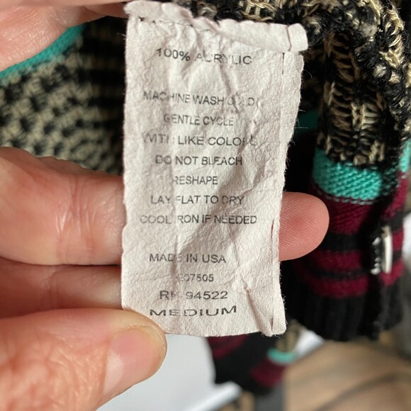 NY Say What? Knit Cardigan Open Front Retro Geometric Print Made in USA Size M - Picture 7 of 10